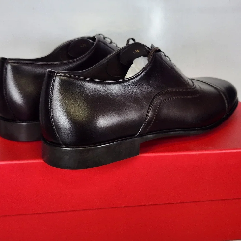 Ferragamo Oxford Men Size 12 NARROW T. Moro Brown Leather Cap Toe Dress Shoes